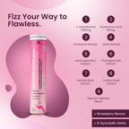 Ayu Daily Gluta Glow on a pink background with text about ingredients and benefits.
